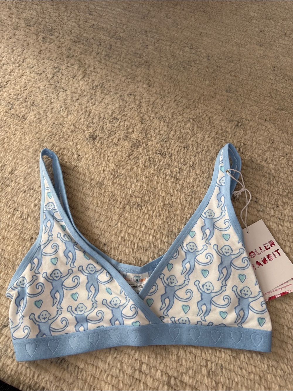 Roller Rabbit Light Blue & White Lovely Monkey Print Bralette